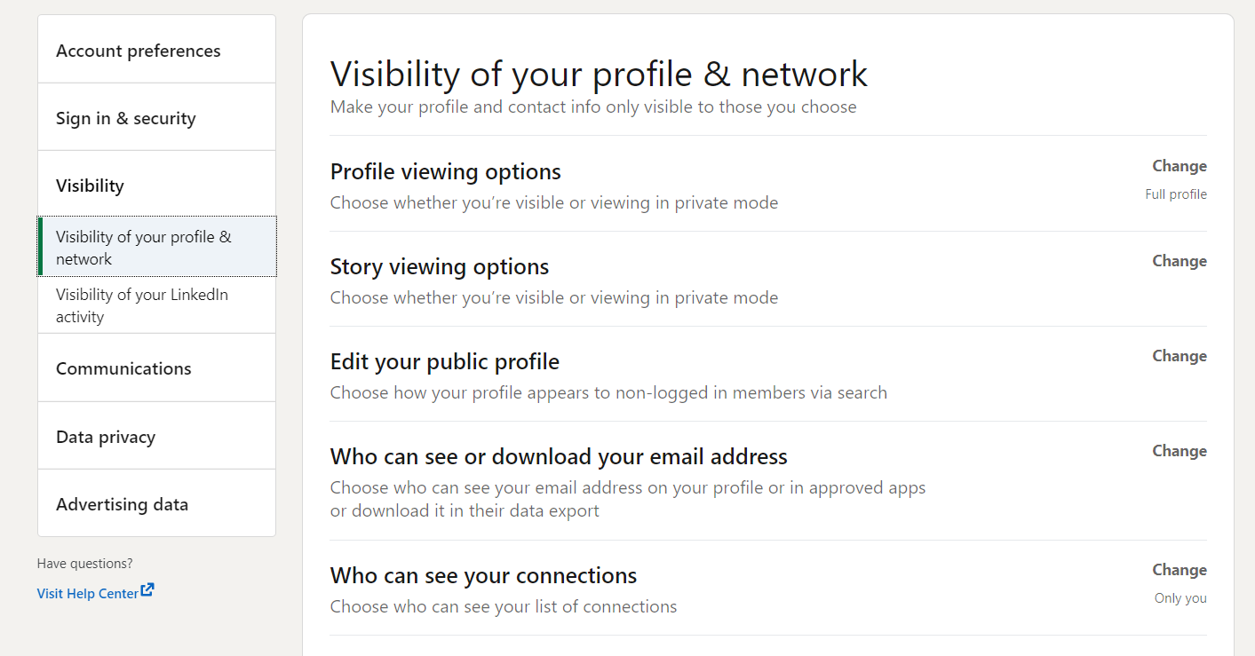visibility on linkedin settings 